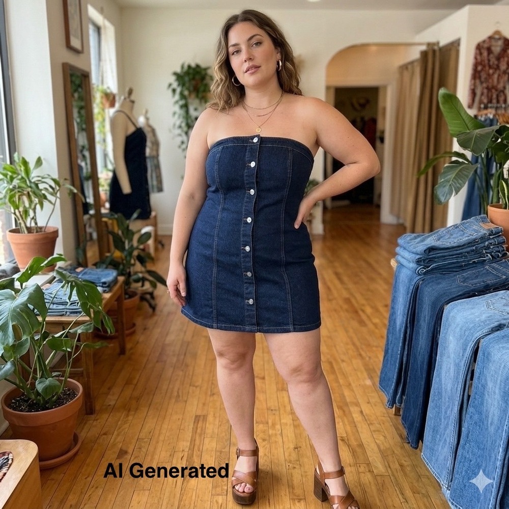 Abercrombie & Fitch Denim Mini Dress L Dark Blue Strapless Button Front Western - Picture 8 of 8